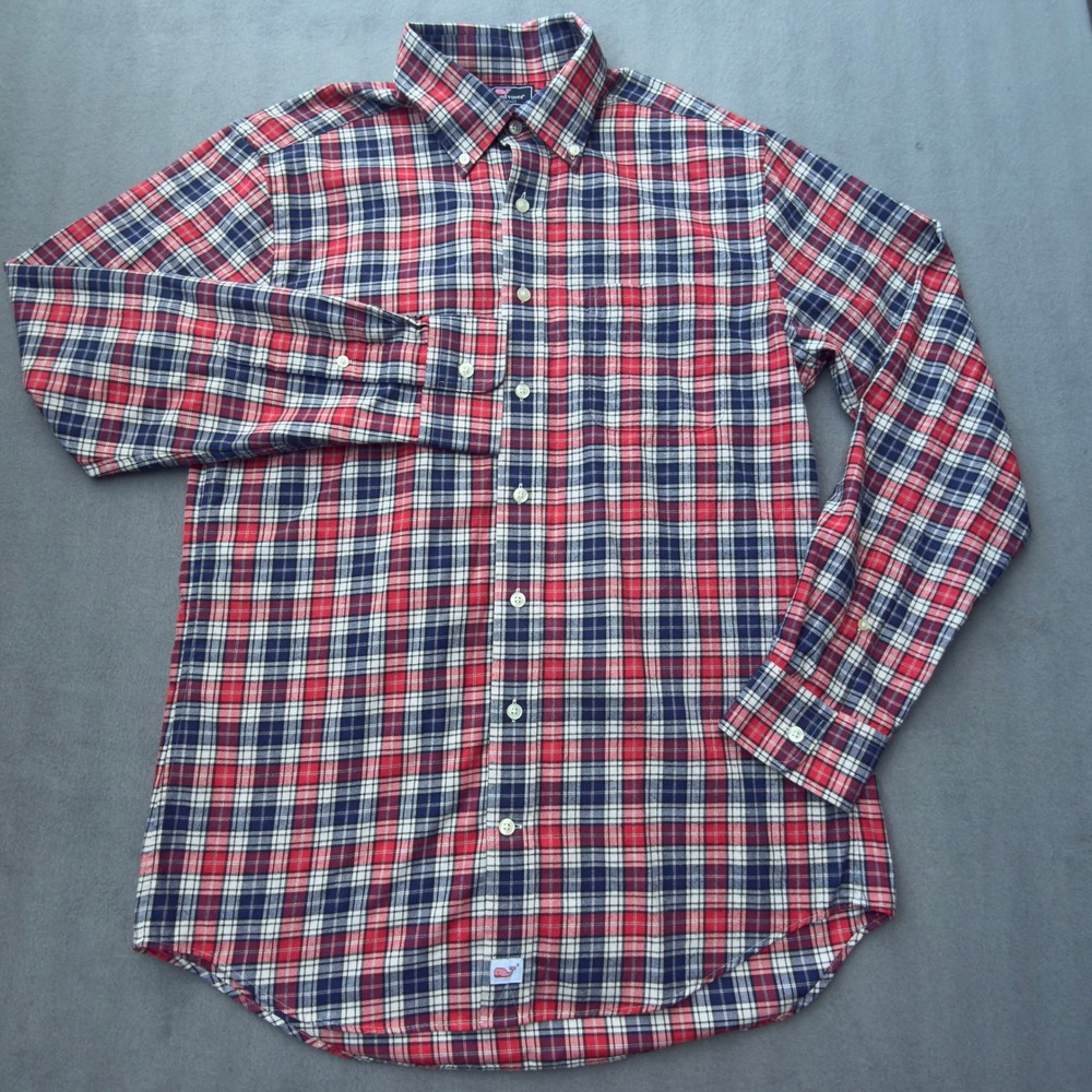 Vineyard Vines Performance Slim Fit Murray Shirt Mens Medium Red Blue Plaid
